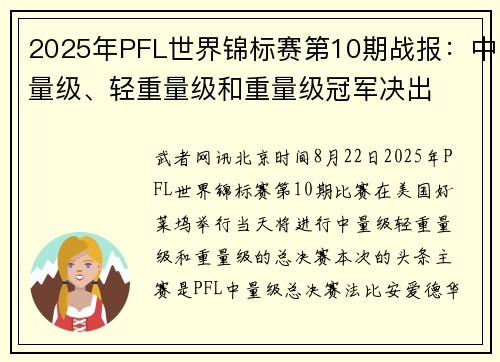 2025年PFL世界锦标赛第10期战报：中量级、轻重量级和重量级冠军决出